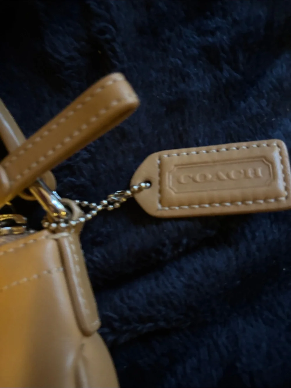 Coach Saddle Shoulder Bag in Tan Leather with Silver Buckle mini euc!